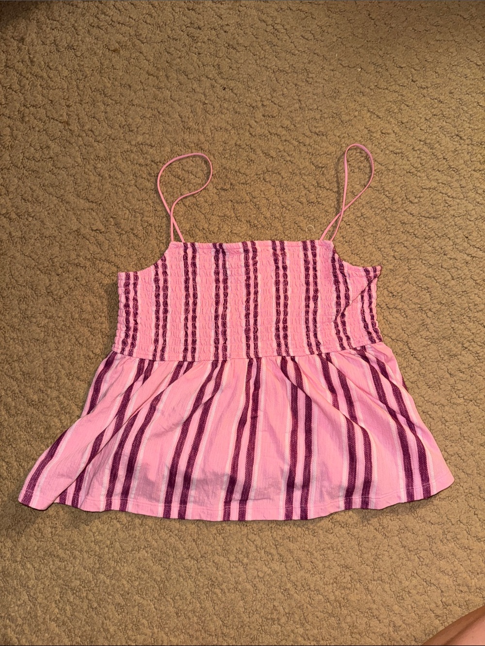NWOT Women’s American Eagle Pink Striped Smocked Cropped Tank Top